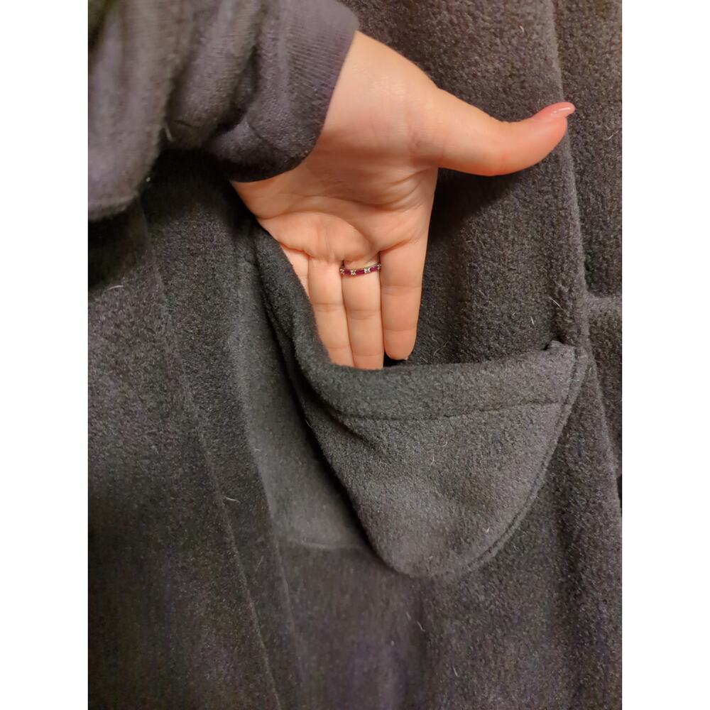 Black Mountain Fleece Hooded Poncho Black with Cheetah Trim One Size Fits Plus - Picture 5 of 5